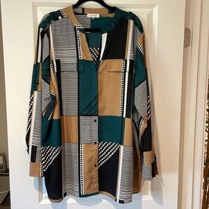 Calvin Klein Patterned Button Up Top